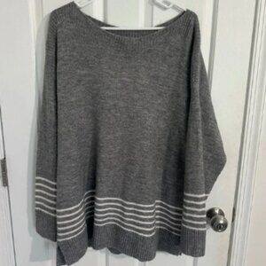 DKNY Gray Striped Hem Knit Sweater Pullover Long Sleeve Women's Top XL